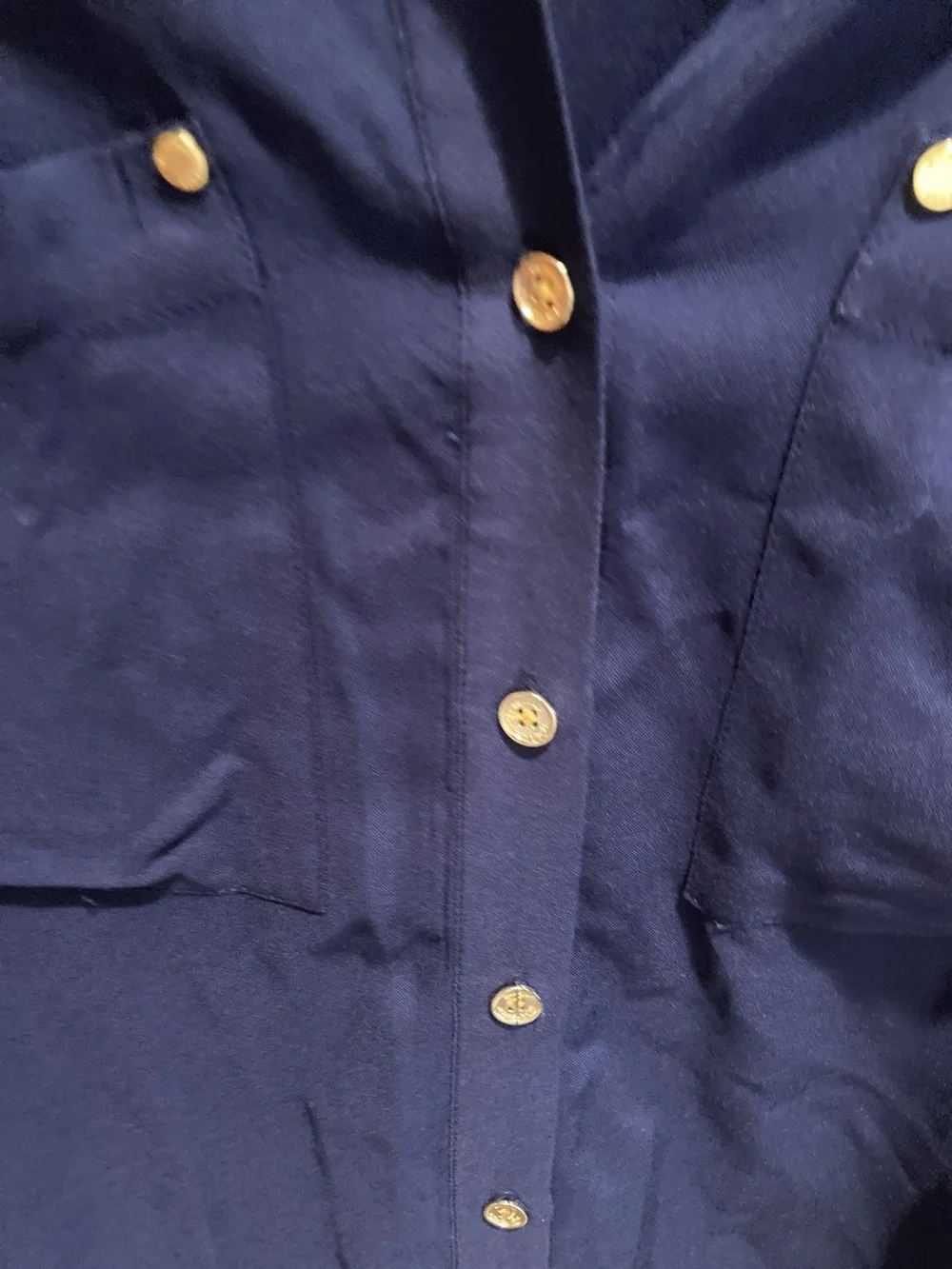 Michael Kors Dark Navy Button-Front Long Sleeve Shirt with Gold Buttons